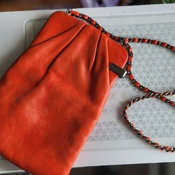 Chanel Framed Clutch with Chain Ruched Red Lambskin Polished Ruthenium Hardware. - Picture 5 of 7